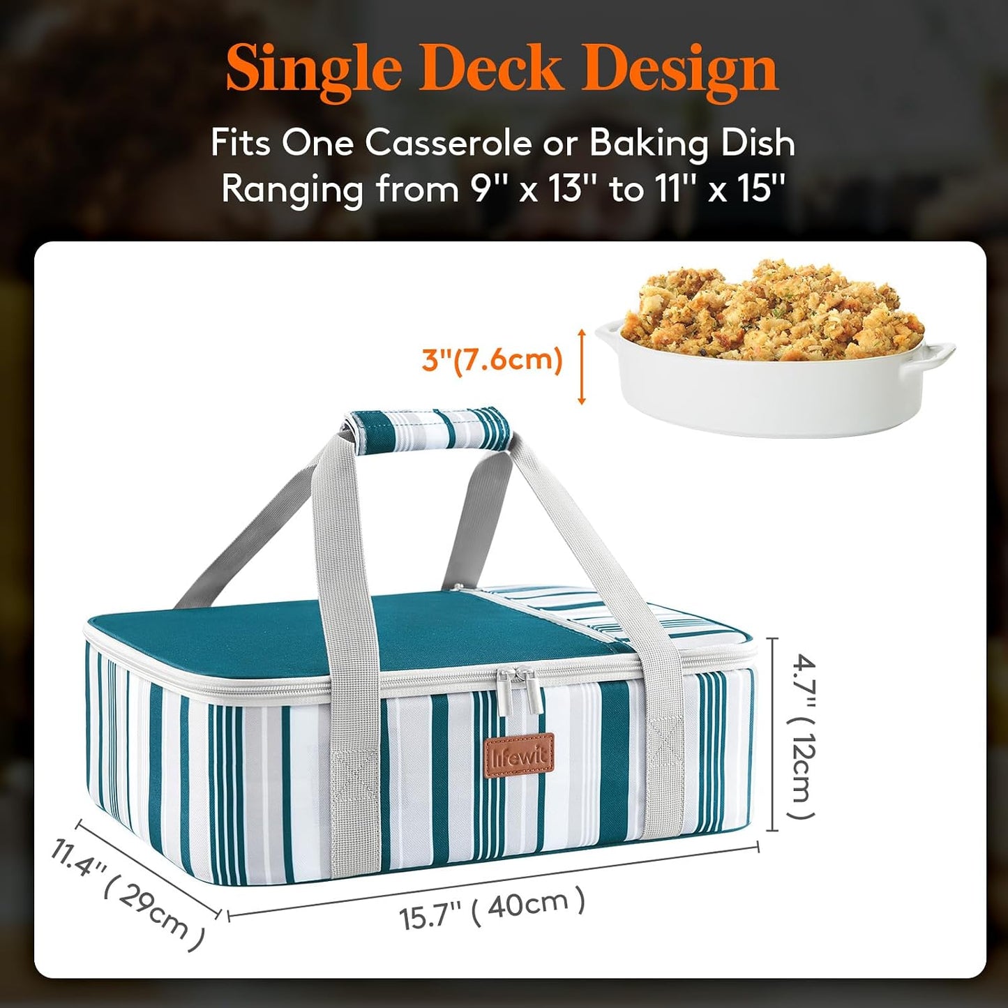 Lifewit Insulated Double Decker Casserole Carrier for Hot or Cold Food, Casserole Dish Carrying Case, Lasagna Holder for Potluck Parties, Picnic and Cookouts, Fits 9"x13" Baking Dish, Grey