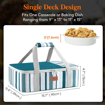 Lifewit Insulated Double Decker Casserole Carrier for Hot or Cold Food, Casserole Dish Carrying Case, Lasagna Holder for Potluck Parties, Picnic and Cookouts, Fits 9"x13" Baking Dish, Grey
