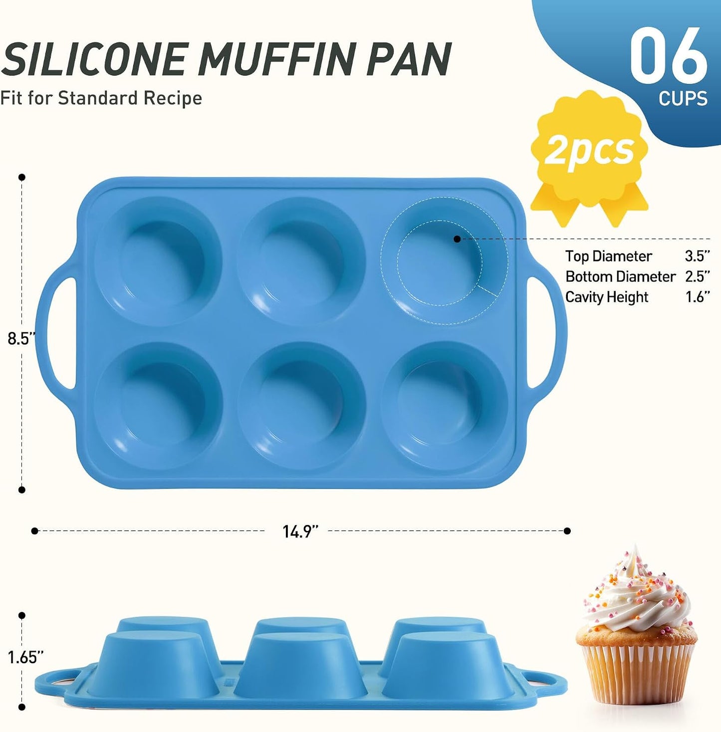 2 Packs 12 Cups Silicone Muffin Pan for Baking with Metal Reinforced Frame Regular Size Cupcake Pan Tray Egg Bites Silicone Cookie Molds Muffin Tin Tart Pans Sheet Set for Oven Dishwasher Safe