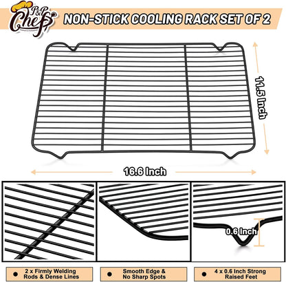 P&P CHEF Cooling Baking Rack Stainless Steel, 16.6" x 11.5", 2 Pcs, Silver