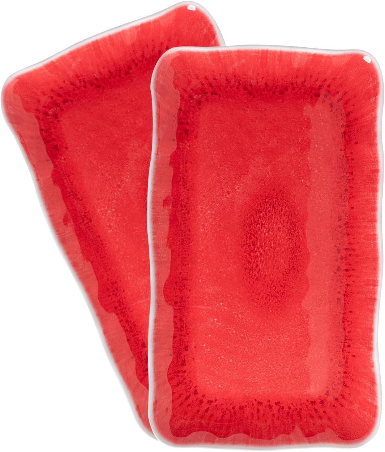 Melamine Serving Platters, set of 2, 17" x 10" Large Reusable BPA Free Rectangular Party Tray/Platters for Serving Appetizers, Fruits On Christmas and all Occasions,Red