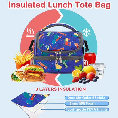 FlowFly Kids Double Decker Cooler Insulated Lunch Bag Large Tote for Boys, Girls, Men, Women, With Adjustable Strap, Unicorn