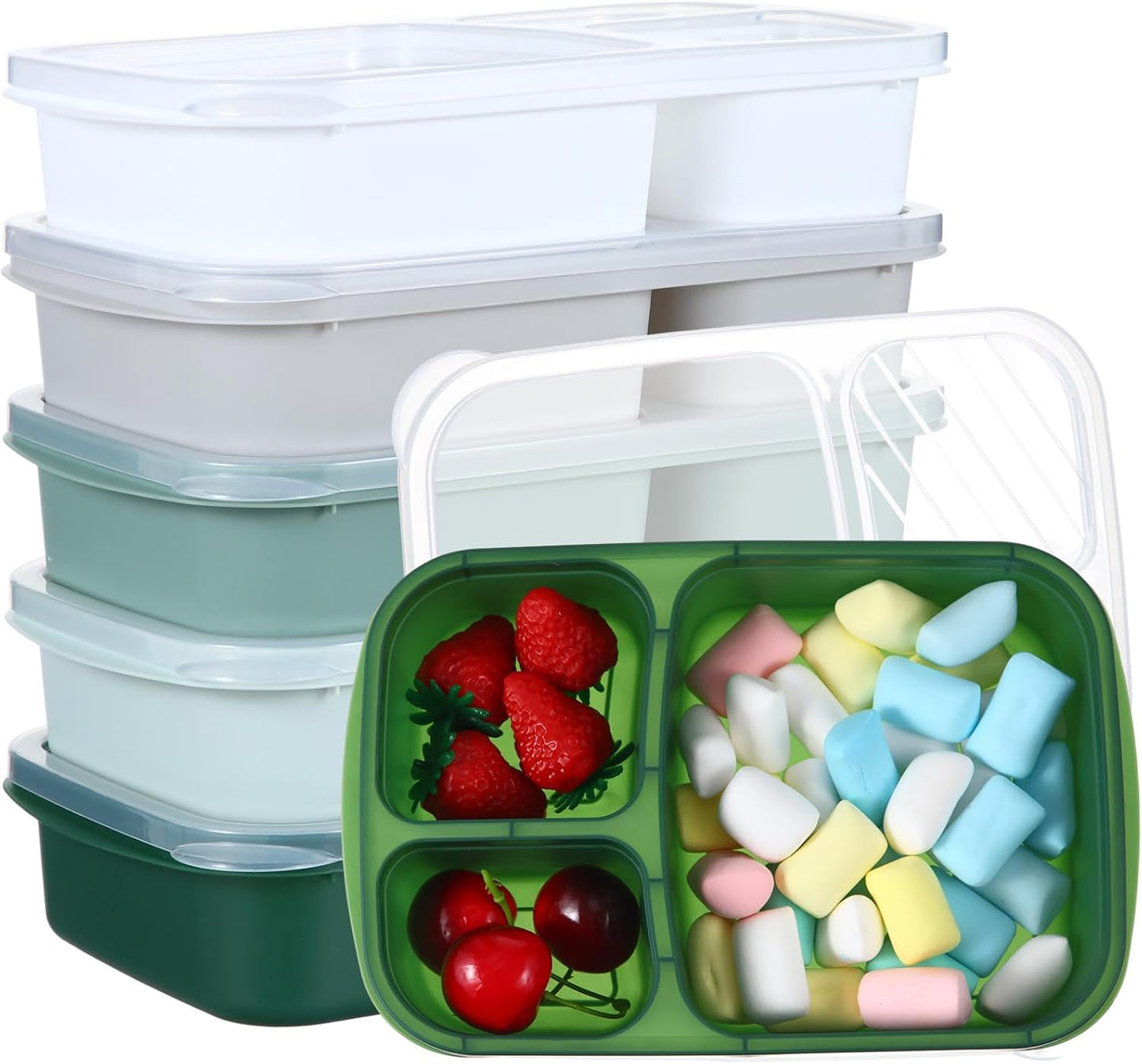 Honeydak 5 Pack Snack Containers 3 Compartment Bento Snack Boxes Divided Meal Prep Containers with Lids Reusable Adults Lunch Food Storage Box for School Work Travel(Elderberry)