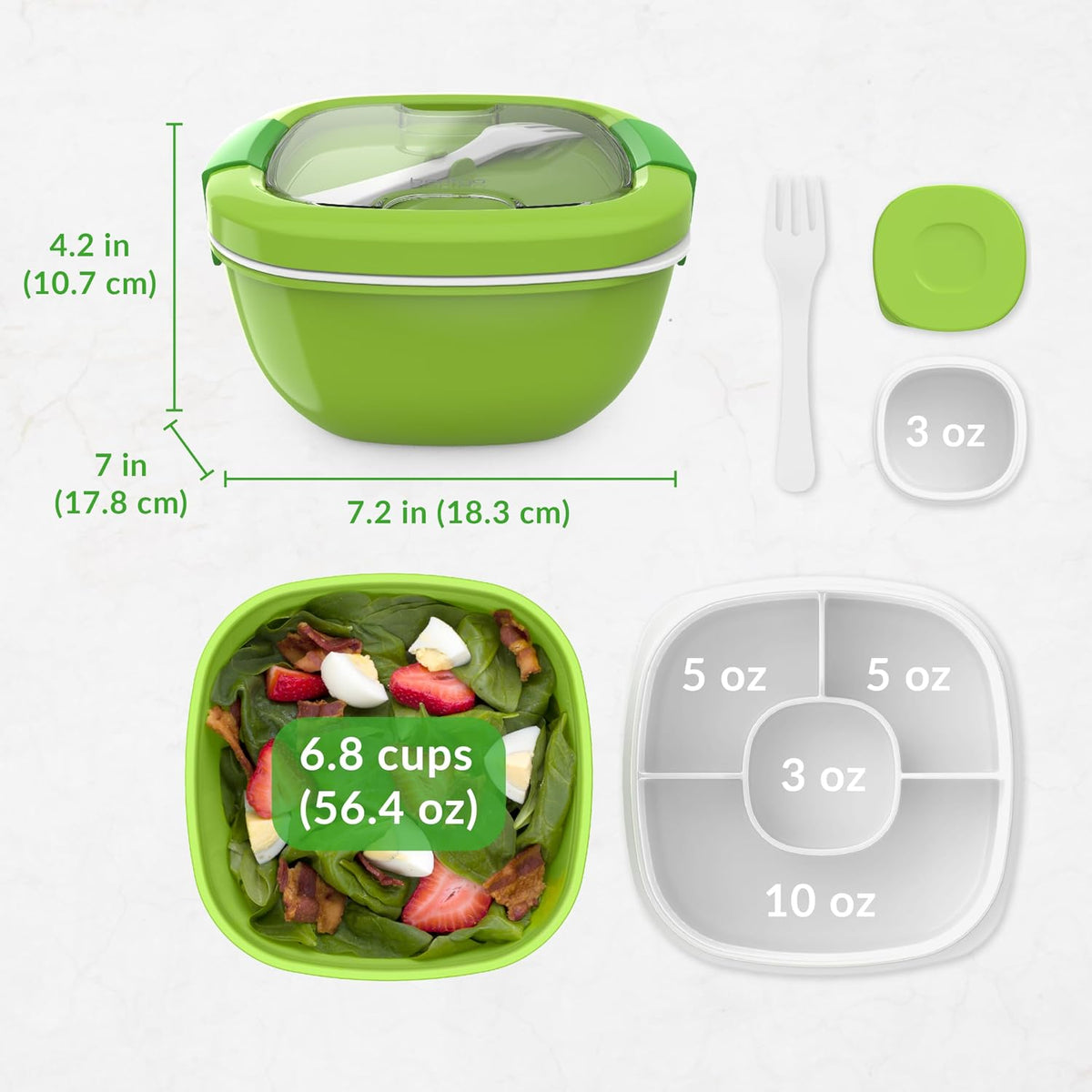Bentgo Salad Container, Lunch Bowl with 4-Compartment Toppings Tray, 54 oz