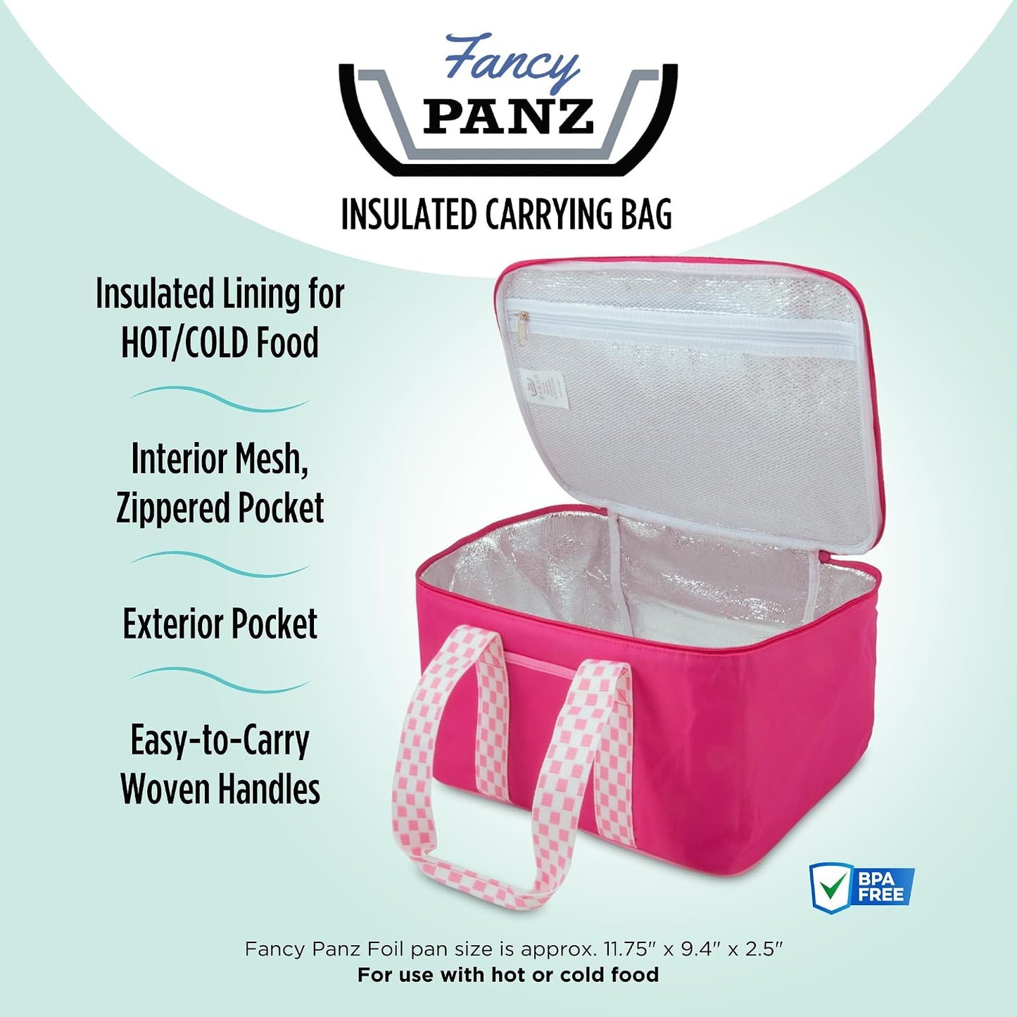 Fancy Panz Insulated Casserole Carrier Bag - Pink Thermal Food Transport Bag for Hot & Cold Dishes - Holds 2 Portable Insulated Bag for Potlucks, Parties, Tailgates & Entertaining