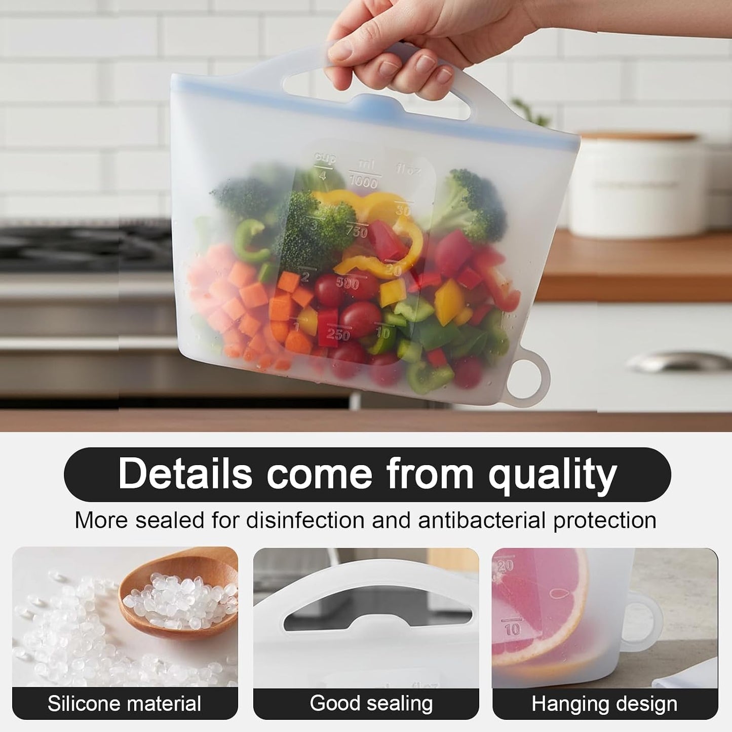 3-Piece Silicone Food Storage Containers Set Leakproof Reusable Kitchen Pantry Freezer Organization Stackable(Transparent)