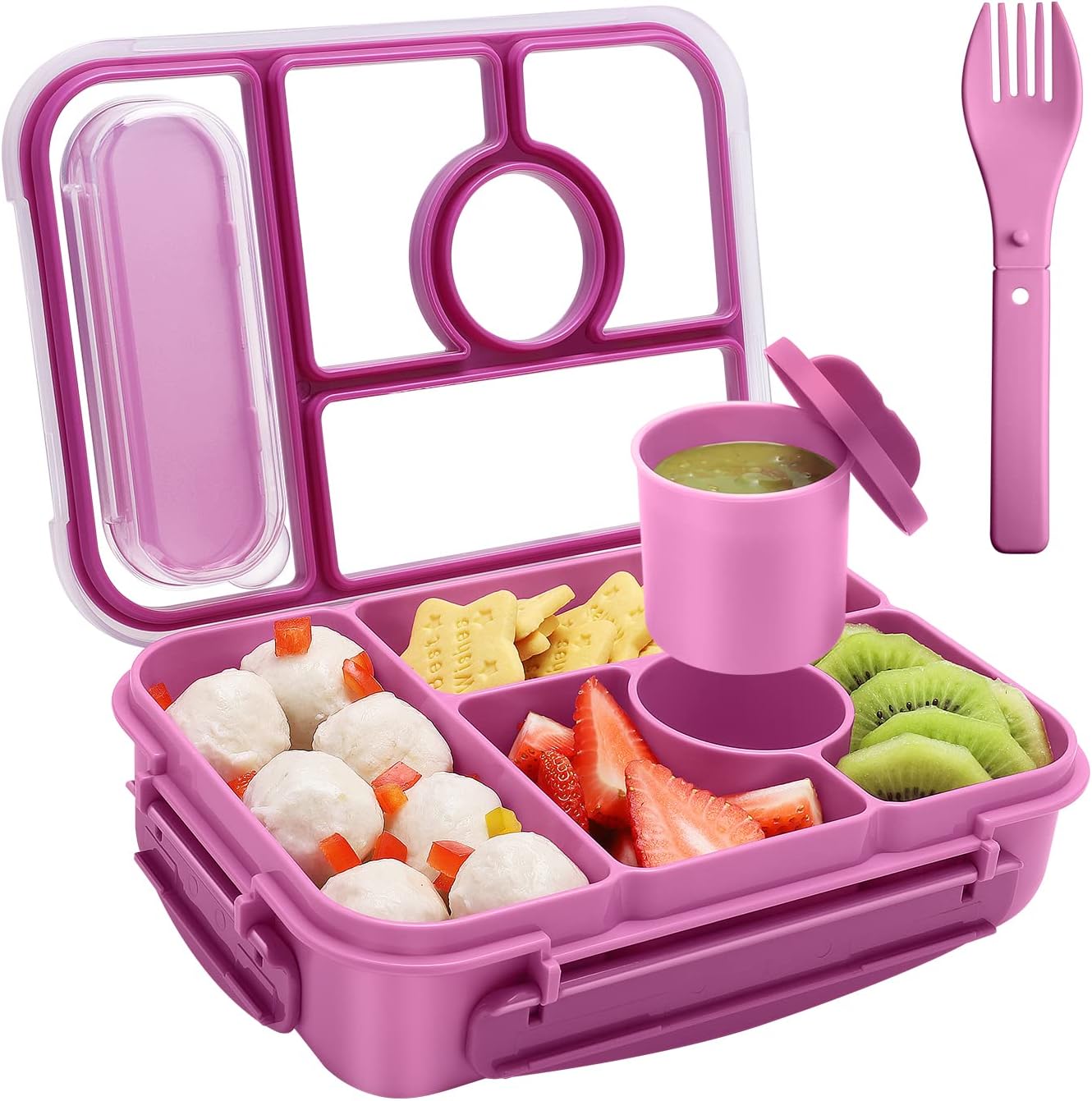 Amathley Bento Box Adult Lunch Box Kids,Lunch Containers for Adults/Kids/Toddler,5 Compartments Bento Lunch Box with Sauce Vontainers,Microwave & Dishwasher & Freezer Safe,BPA-Free (Blue)