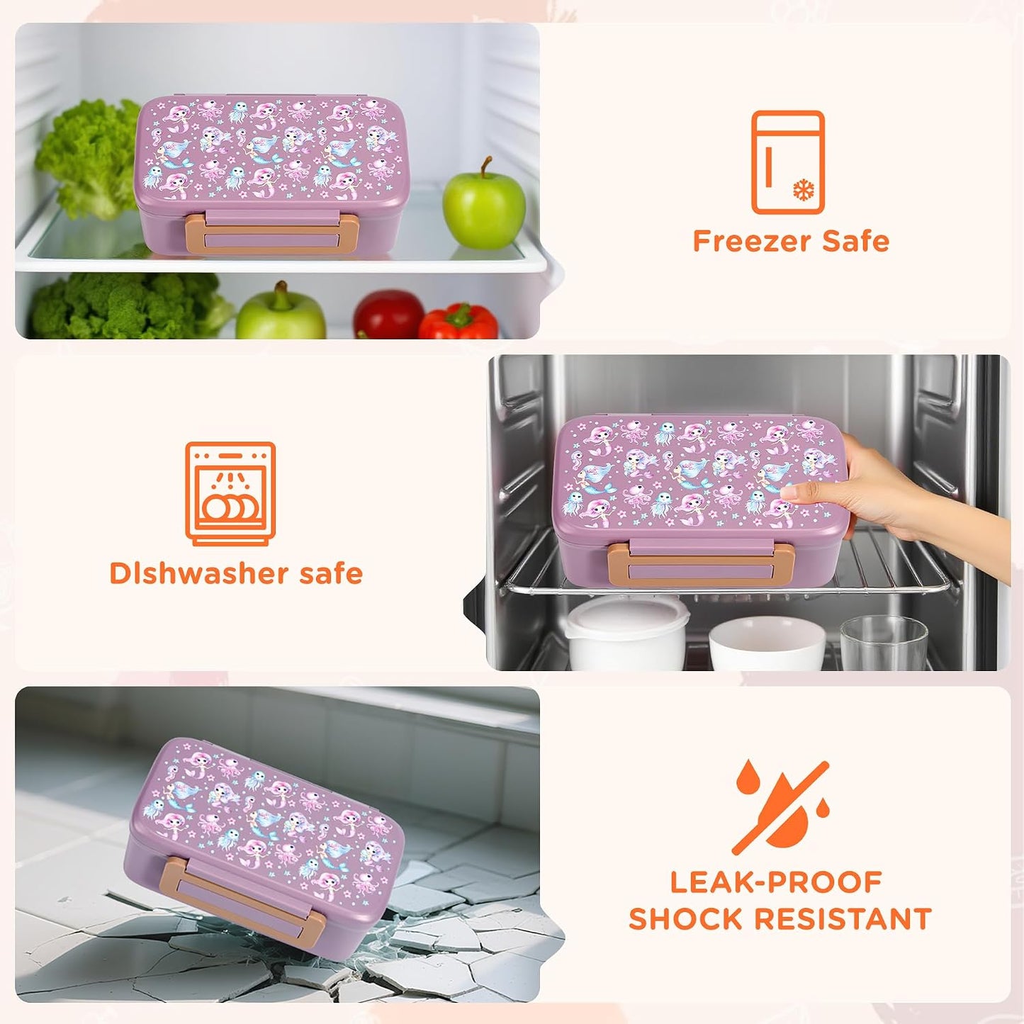 MAISON HUIS Bento Box for Kids with 8oz Soup Thermo, Insulated Lunch Bag & 17oz Water Bottle, 2-Compartment Bento Box with Built-In Ice Pack, Leak-Proof & BPA-Free