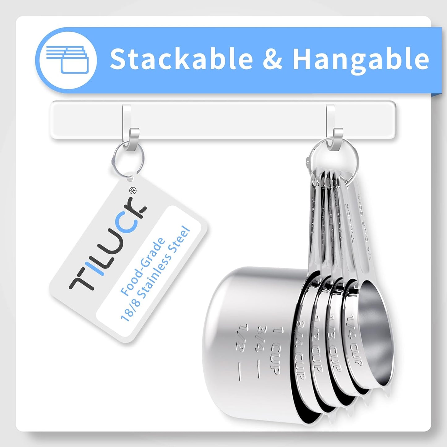 TILUCK Stainless Steel Measuring Cups Set,Kitchen Gadgets for Cooking & Baking,Set of 5
