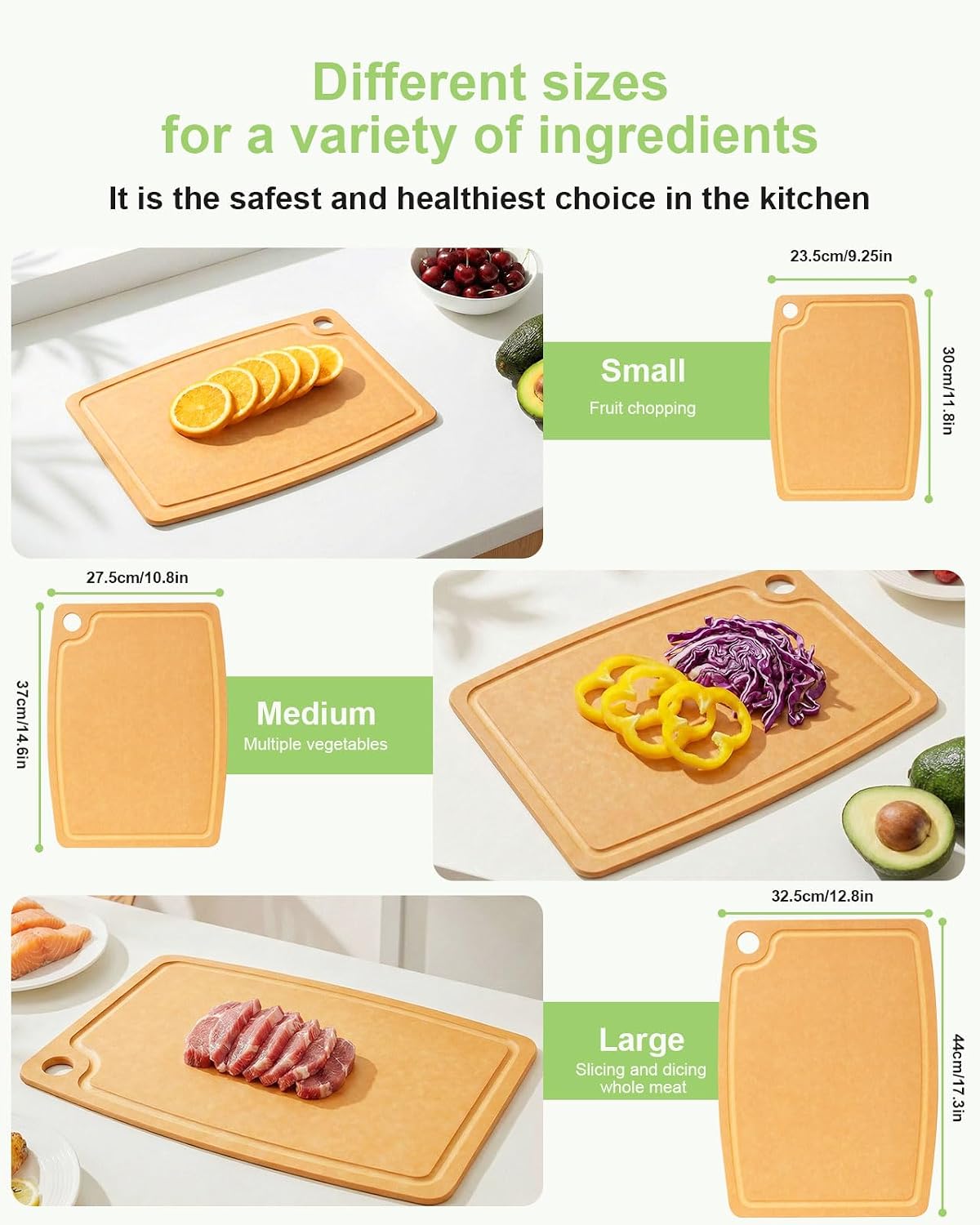 3PCS Wood Fiber Cutting Board - Dishwasher Safe Cutting Boards for Kitchen Set of 3 Composite Wood Chopping Boards with Juice Groove, Non-Slip Feet & Lightweight Eco-Friendly for Indoor/Outdoor Used