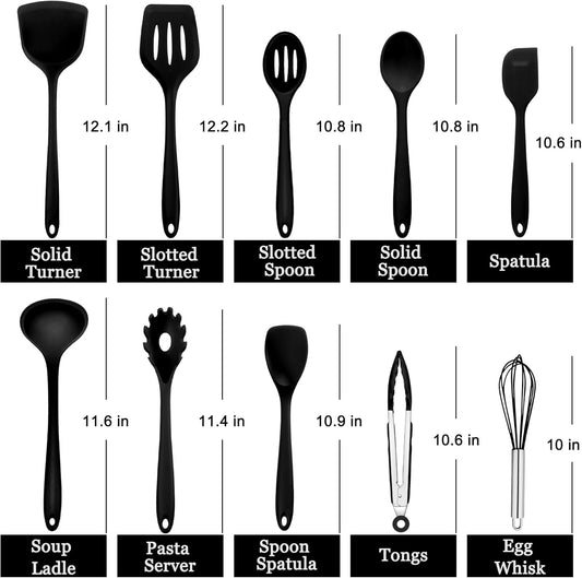 E-far 10 Pieces Silicone Cooking Utensils Set, Heat Resistant Kitchen Utensil Set for Nonstick Cookware, Kitchen Cooking Tools with Spatula, Spoon, Slotted Turner, Non-Toxic & Dishwasher Safe (Khaki)