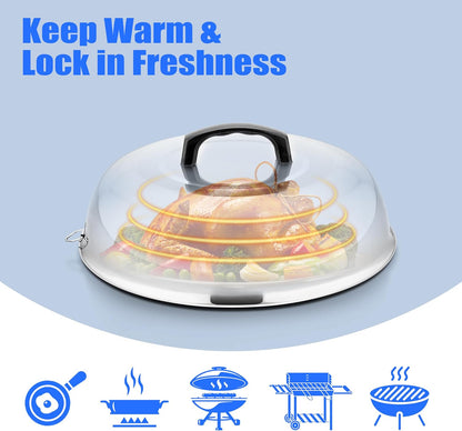 Cheese Melting Dome Set of 3, Leonyo 12"-9"-6.5" Metal Steam Basting Cover for Griddle Grill, Heavy duty Stainless Steel Griddle Accessories for BBQ Flat Top Kitchen Cooking Hamburger, Heat Proof Grip