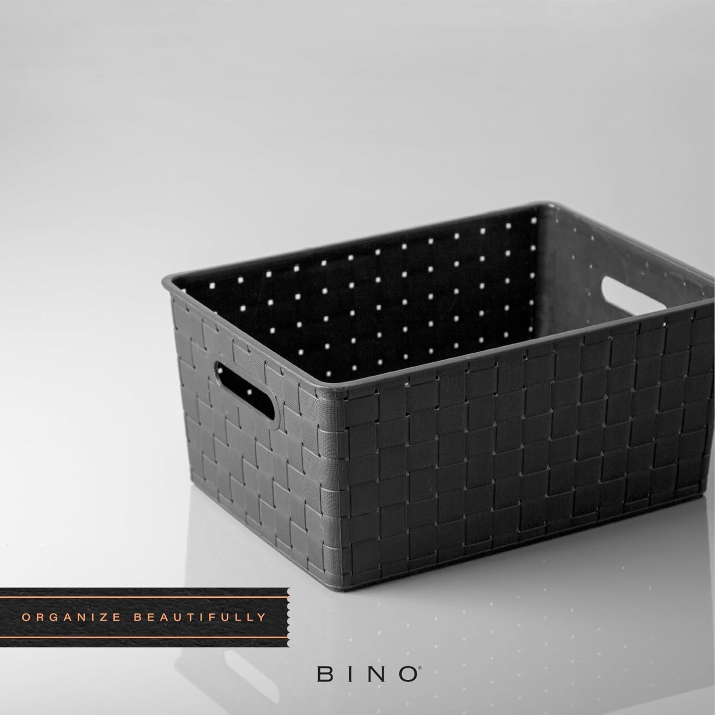 BINO | Plastic Storage Baskets Large - Black | THE STABLE COLLECTION | Multi-Use Storage | Rectangular Cabinet Organizer | Baskets For Organizing with Handles | Home Office Organization and Storage