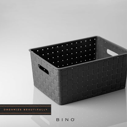 BINO | Plastic Storage Baskets Large - Black | THE STABLE COLLECTION | Multi-Use Storage | Rectangular Cabinet Organizer | Baskets For Organizing with Handles | Home Office Organization and Storage