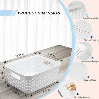 Soddeph Plastic Storage Baskets for Cabinets, Household Pantry Organization with Handle,Organizer Bins for Room,Bathrooms,Under-Sink,Kitchen (Black, L-3PACK)