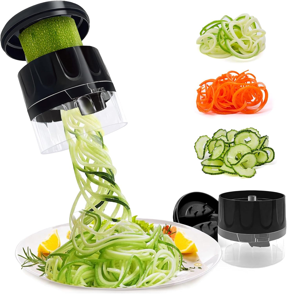 3-in-1 Vegetable Spiralizer Slicer, Adjustable Mandoline Spiral Cutter for Zucchini Noodles, Carrots, Cucumber (Green)