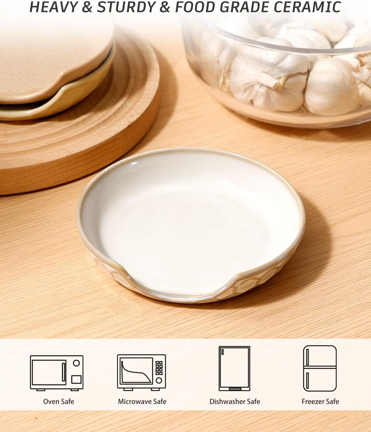 Ceramic Spoon Rest with Egg Cracker, Reactive Glaze Blue