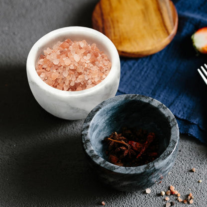 jalz jalz Acacia Wood Salt Cellar with white Marble Lid, 10oz Pinch Pot & Spoon