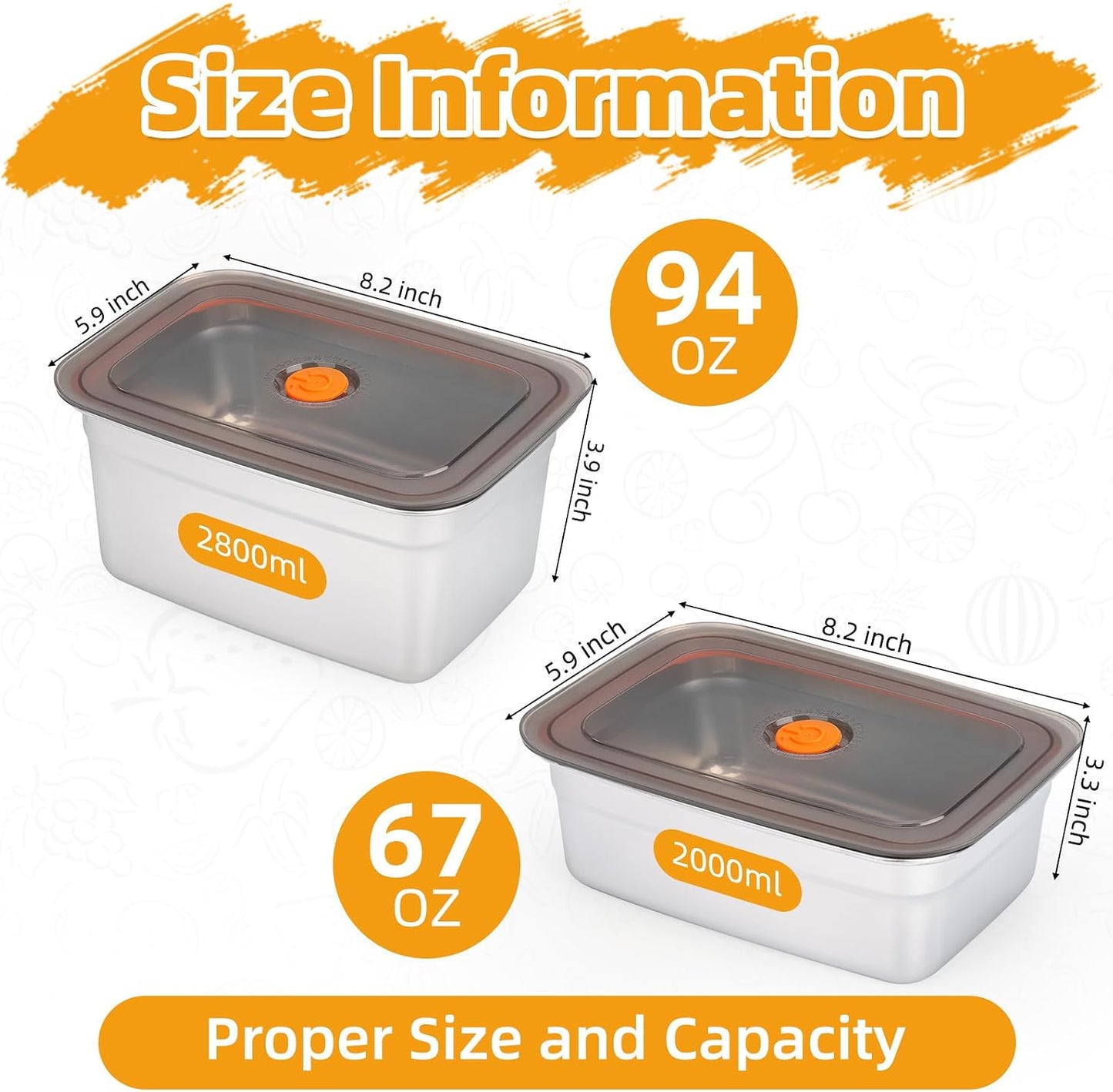 2 PCS Stainless Steel Food Storage Containers(67oz) with Lids Leak Proof & Airtight | Stainless steel freezer Containers,Airtight Bento Lunch Box,For Meal Prep,Fruit,Freezer