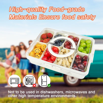 Snackle Box Container, 8 Compartment Divided Serving Tray with Lid and Handle, Snack Box Container for Candy, Fruit and Snacks, Great for Gatherings, Outings, Parties and Entertaining（Pink）