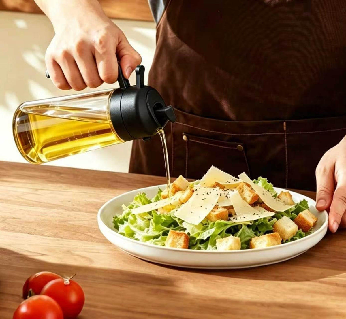 AT-VALY 2-in-1 Oil Sprayer for Cooking, 16oz Glass Oil Dispenser, Black