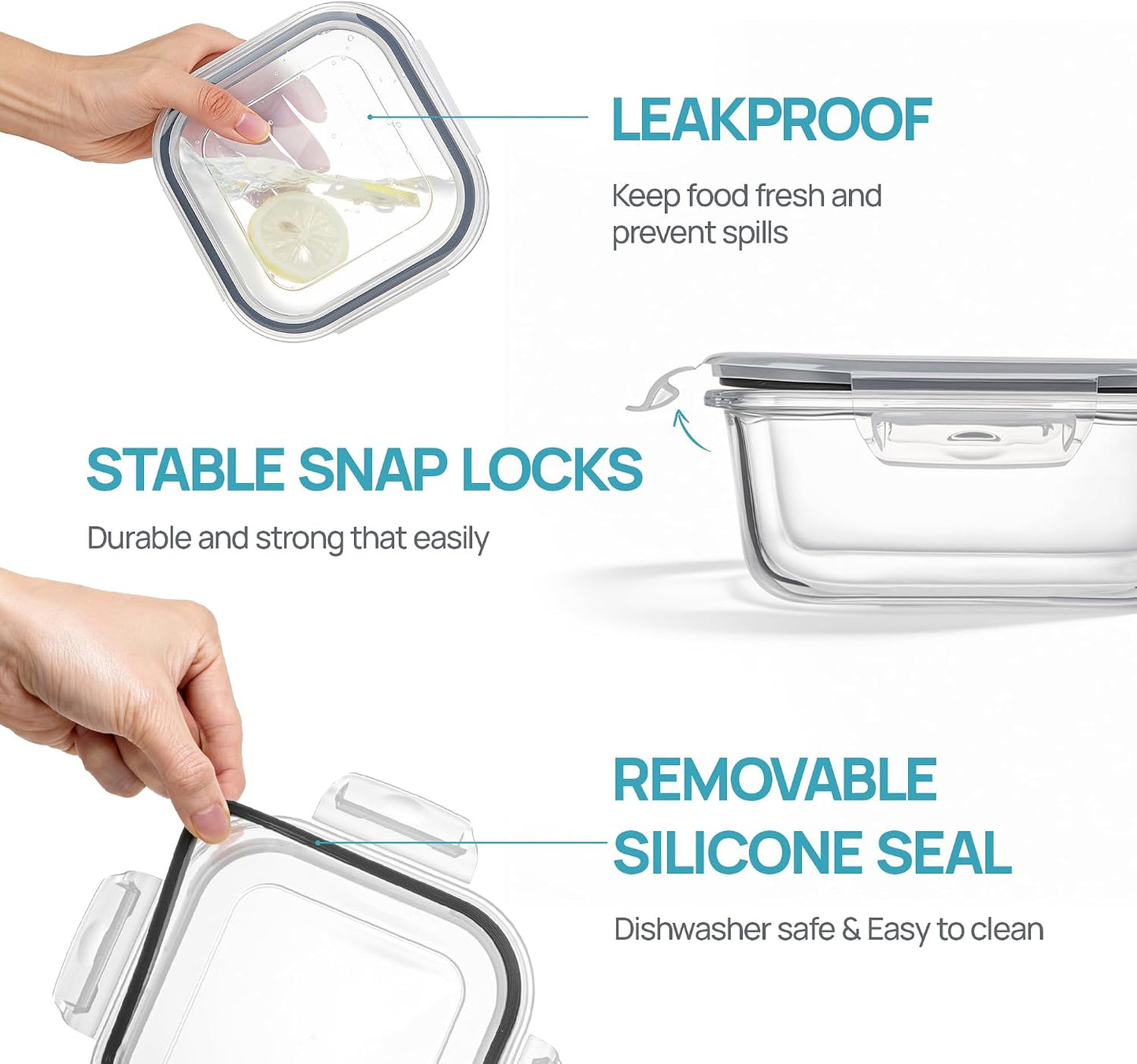 Vtopmart 10 Pack 35oz Glass Food Storage Containers with Lids, Meal Prep Containers, Airtight Reusable Lunch Container Set, Safe for Oven, Microwave, Freezer, and Dishwasher, Grey