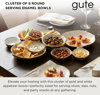 9 Cluster Decorative Bowls Bright Gold Brass Snack Tray Bowl Chip & Dip Serving Piece Strong Brass Centerpiece Beautiful Room Accent & Entertaining Parties Home Decor Wedding Gifts 22 Inch Decorative