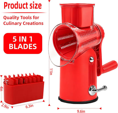 Rotary Cheese Grater with Handle, 5 Replaceable Blades(Green)