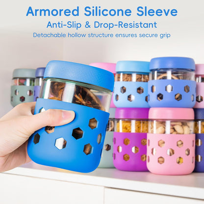 Gemice 6-Pack 10oz Glass Mason Jars with Silicone Sleeves, Airtight BPA-Free Overnight Oats Containers with Lids, Dishwasher Safe Leak-Proof Meal Prep Jars for Chia Pudding, Yogurt, Snacks
