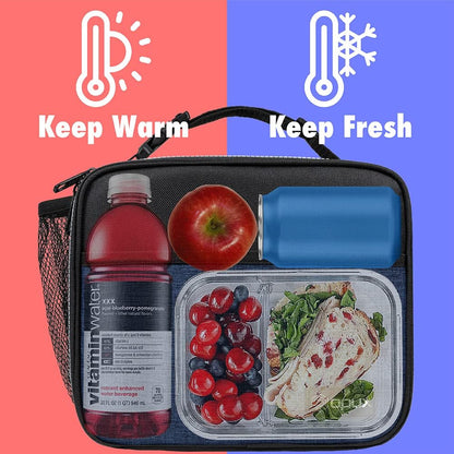 opux Insulated Lunch Bag Kids, Lunch Box for School Boy Girl, Leakproof Small Reusable Compact Soft Mini Cooler Bag, Toddler Small Lunch Boxes Kit Pail with Front Side Pockets (Purple)