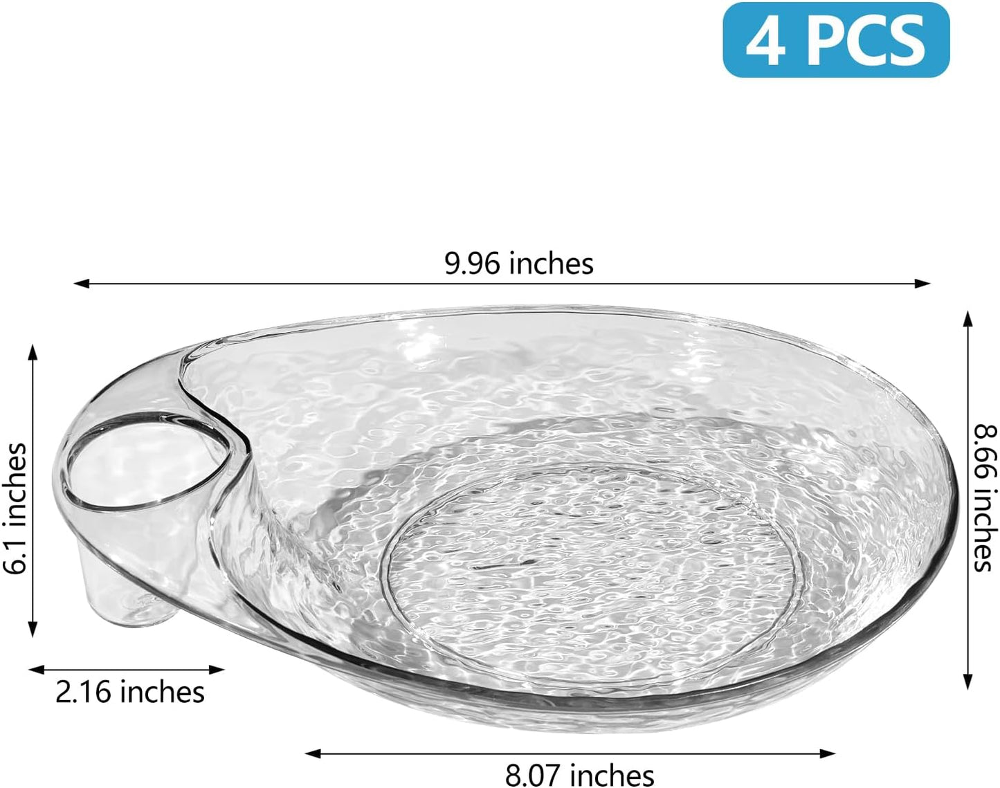 Clear Chip and Dip Serving Platter Set, 2 Pcs Fruit Plates Divided Party Trays 10'' x 8.7'' Snack Bowl Dishes, Wine Dine Appetizer Plates, Reusable BPA-free Plastic Dumpling Plate with Sauce Holder
