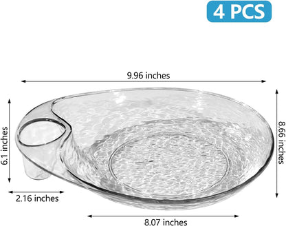 Clear Chip and Dip Serving Platter Set, 2 Pcs Fruit Plates Divided Party Trays 10'' x 8.7'' Snack Bowl Dishes, Wine Dine Appetizer Plates, Reusable BPA-free Plastic Dumpling Plate with Sauce Holder