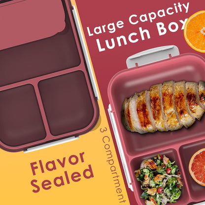WHALEHOUSE Bento Lunch Box, 1300ML 4 Compartments Meal Prep Container with Utensil, Airtight Food Storage Container with Snap Locking Lids, Microwave/Dishwasher/Freezer Safe, On the Go