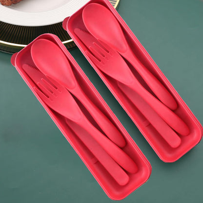 Reusable Travel Utensils Set with Case, 4 Sets Wheat Straw Portable Plastic Fork Spoons Knife Cutlery, Camping Eco-Friendly BPA Free Tableware for Kids Adults Work Picnic or Daily Use (Colorful)