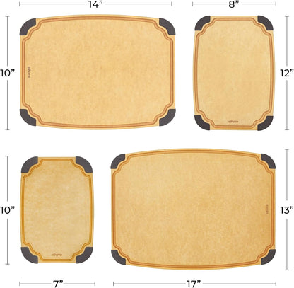 Elihome Essential Series 2-in1 Wood Cutting Board Set for Kitchen, Wooden Board for Chopping Vegetables, Bread, Cheese, Meat, Salad, Bread Board for Countertop, Butcher Block, Non-Slip