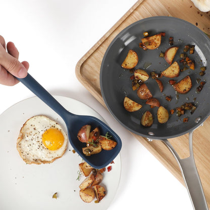 Calphalon Edge Silicone Spoon, Flexible Silicone Cooking Spoon with Reinforced Core, Heat-Resistant Nonstick-Safe Kitchen Spoon for Stirring, Mixing & Serving, Navy