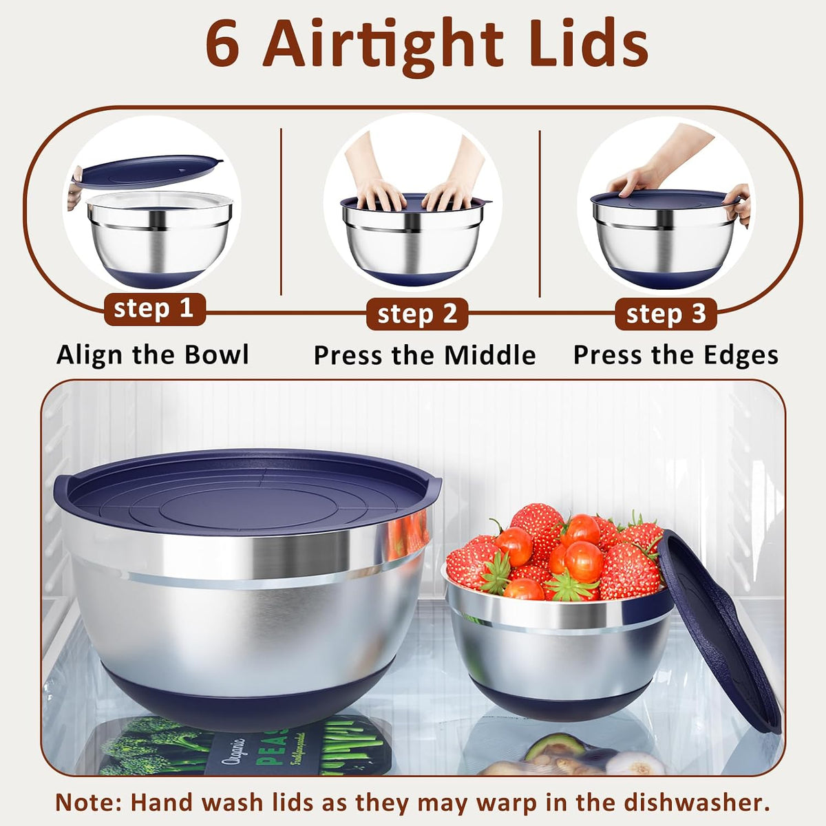 9 Pack Mixing Bowls with Airtight Lids & Grater Attachments, Khaki