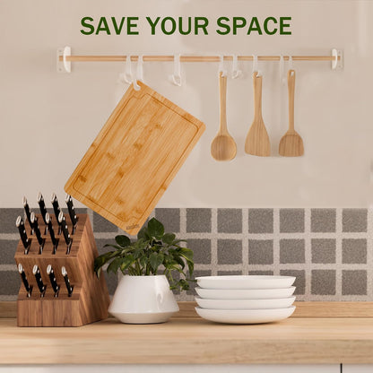 Bamboo Cutting Boards for Kitchen, Wood Cutting Board Set with Juice Grooves & Built-in Handles, Large Medium Small Chopping Board for Meat, Vegetables, Fruit