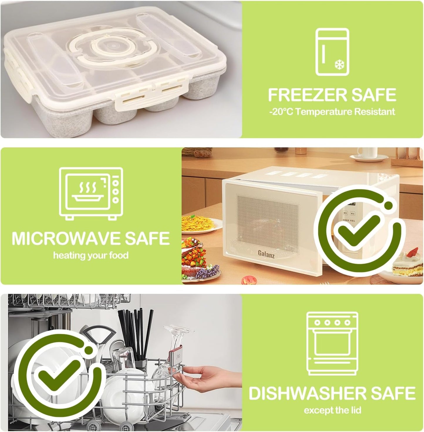 Snackle Box Containers with 2 Sauce Pots - Quality PET Material Snackle Container, 10 Compartments,Portable Snack box for Picnic, Camping, Party(White)