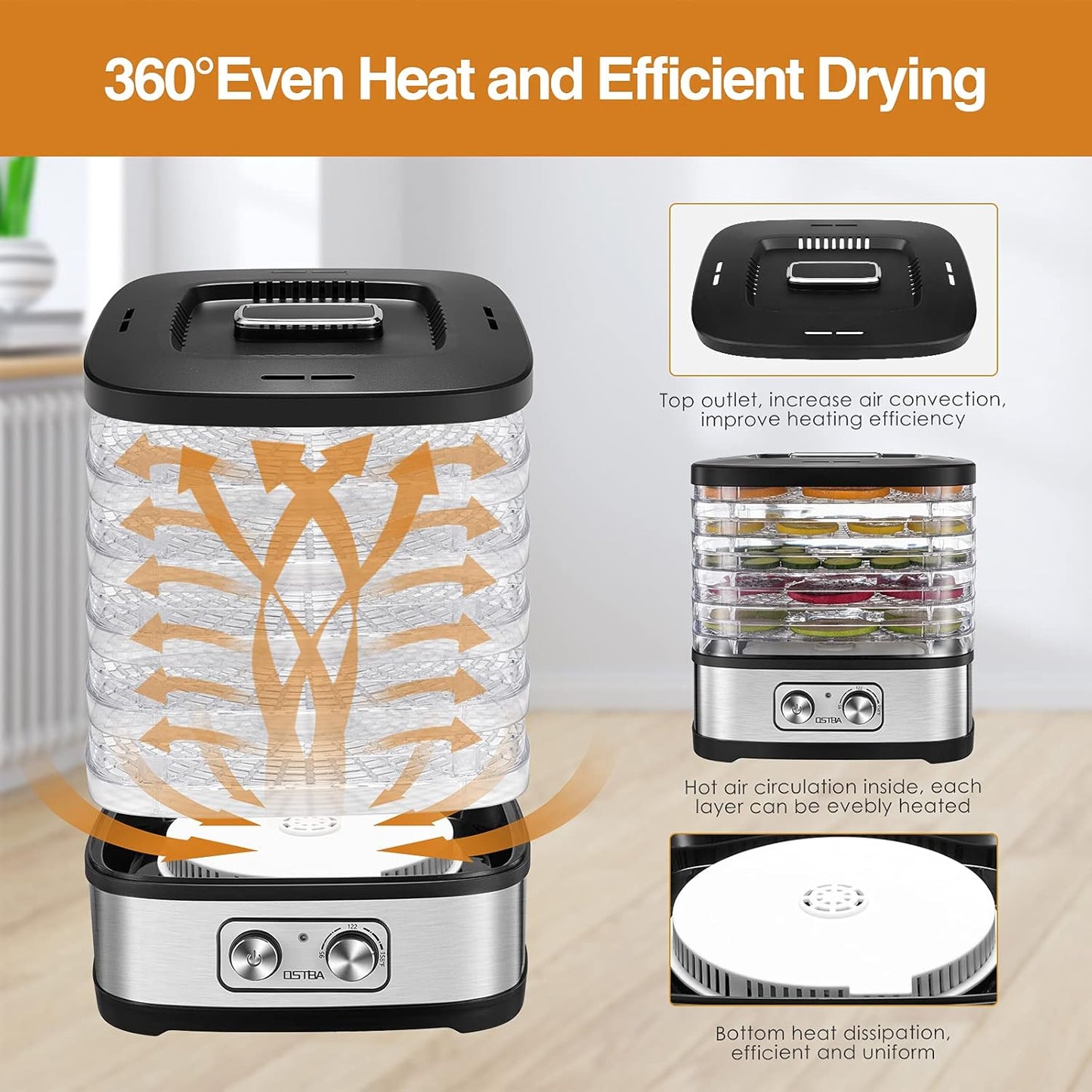 OSTBA Food Dehydrator Machine Adjustable Temperature & 72H Timer, 5-Tray Dehydrators for Food and Jerky, Fruit, Dog Treats, Herbs, Snacks, LED Display, 240W Electric Food Dryer, Recipe Book