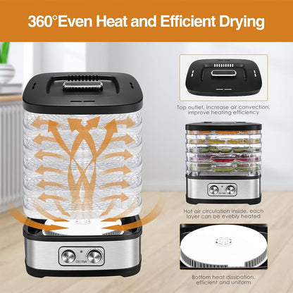 OSTBA Food Dehydrator Machine Adjustable Temperature & 72H Timer, 5-Tray Dehydrators for Food and Jerky, Fruit, Dog Treats, Herbs, Snacks, LED Display, 240W Electric Food Dryer, Recipe Book