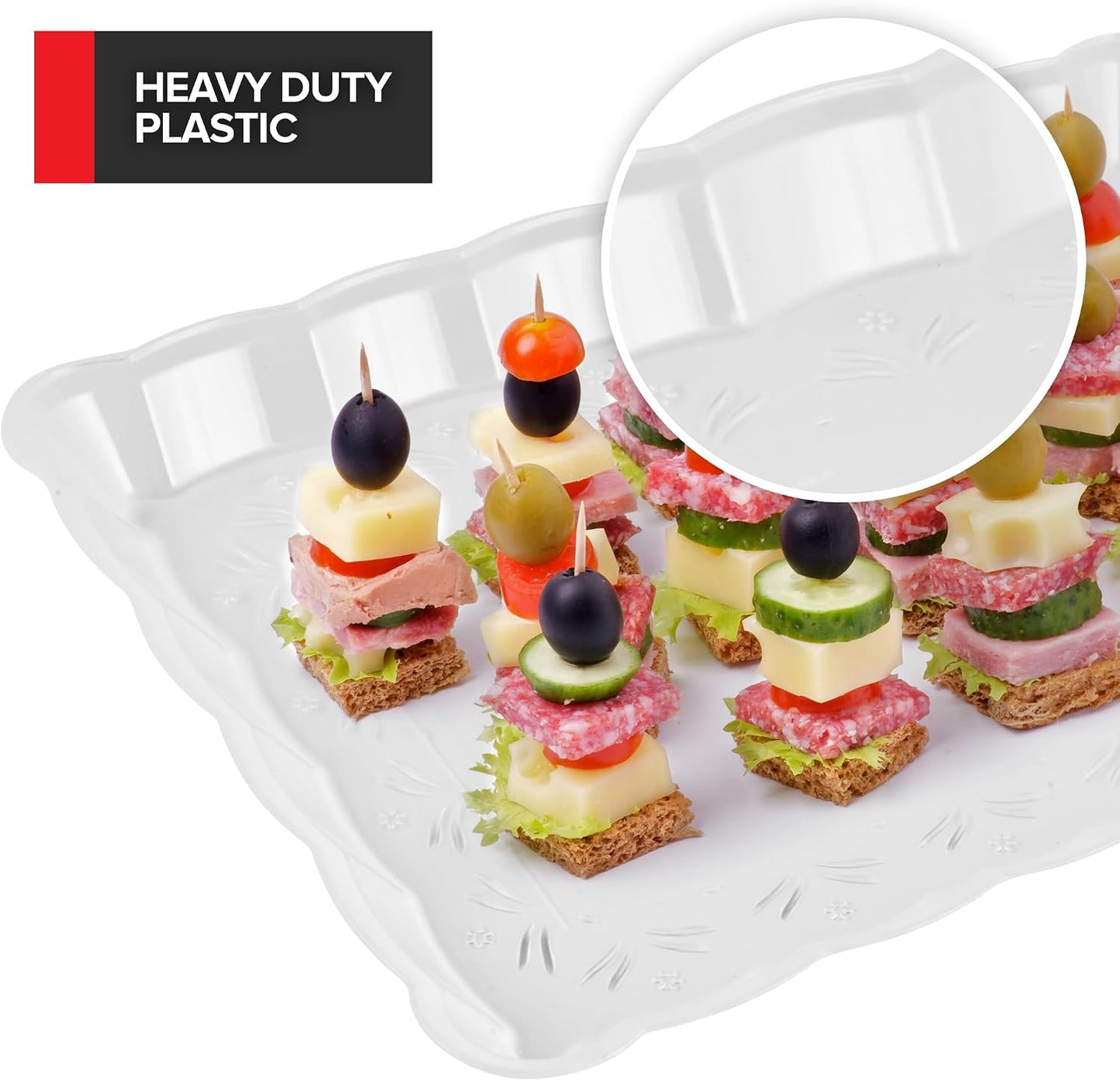 (24 Pcs) Clear Plastic Serving Tray 9x13, Large Plastic Serving Platter Disposable, Rectangle Party Trays and Platters for Fruit, Dessert, Cookies, Appetizers, Food, Entertaining, Holiday Parties