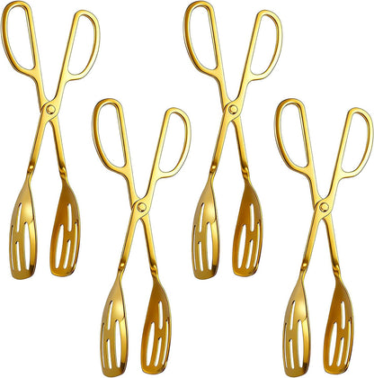 4 Pcs Silver Serving Tongs, 10 Inch Stainless Steel Salad Tongs Non-Slip Buffet Tong for Steak, Salad, Fruit, Snack, Barbecue