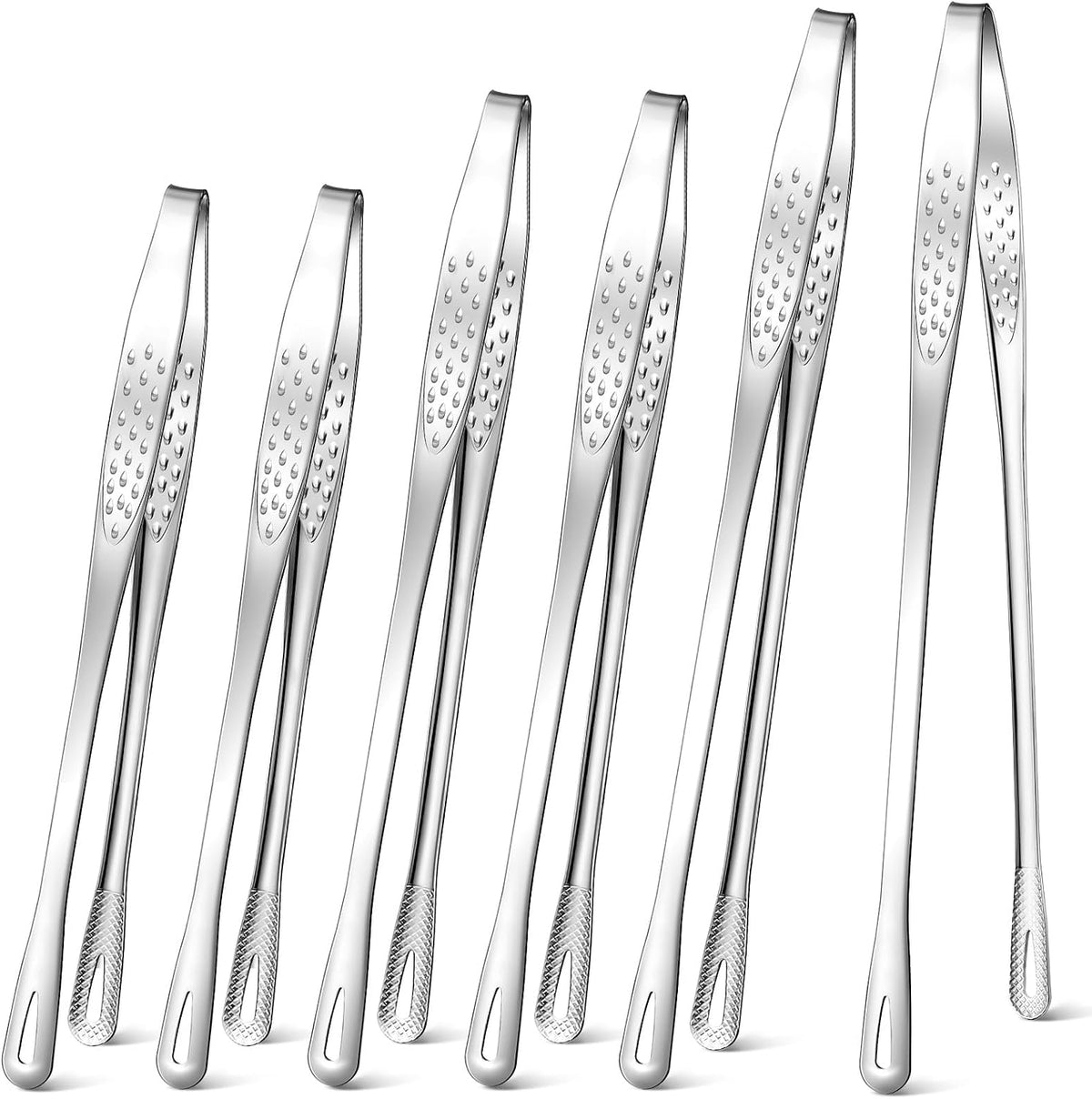 meekoo 6 Pcs 7.8 Inches Stainless Steel Korean BBQ Grill Tongs Japanese Barbecue Tongs for Cooking Portable Kitchenware Home Outdoor Steak Salad Food