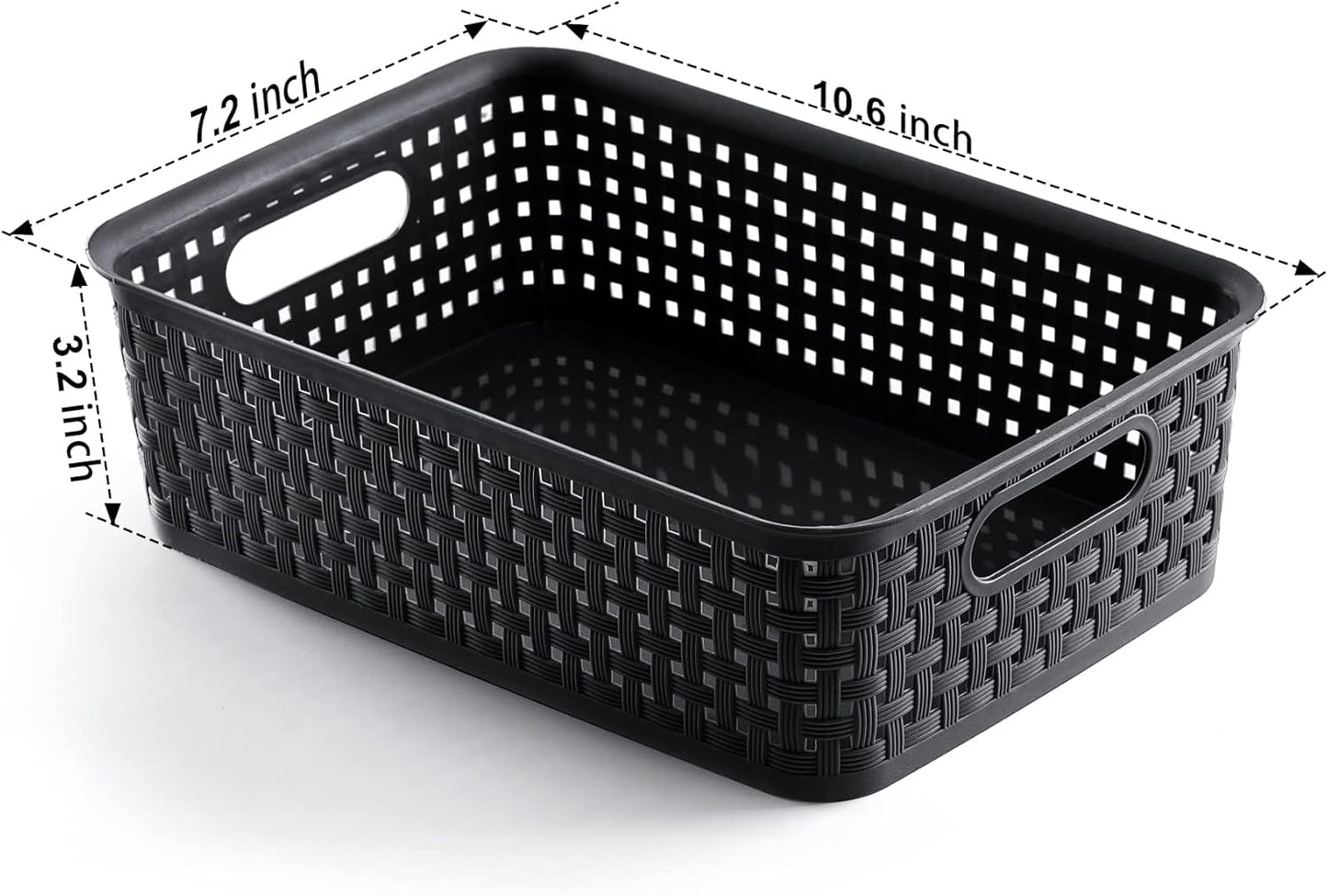 [ 12 Pack ] Plastic Storage Baskets, Small Pantry Organization and Storage Bins, Household Organizers for Laundry Room, Bathrooms, Kitchens, Cabinets, Countertop, Under Sink or Shelves, Black