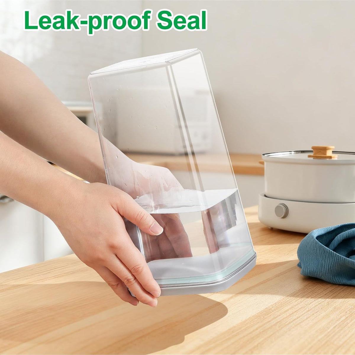 TBMax Large Airtight Food Container 5.28 Qt with Pop Up Lid & Measuring Cup, Ideal for 10 Lbs of Rice or 7 Lbs of Flour, Square Short Food Storage Bin for Kitchen Pantry and Drawer Organization