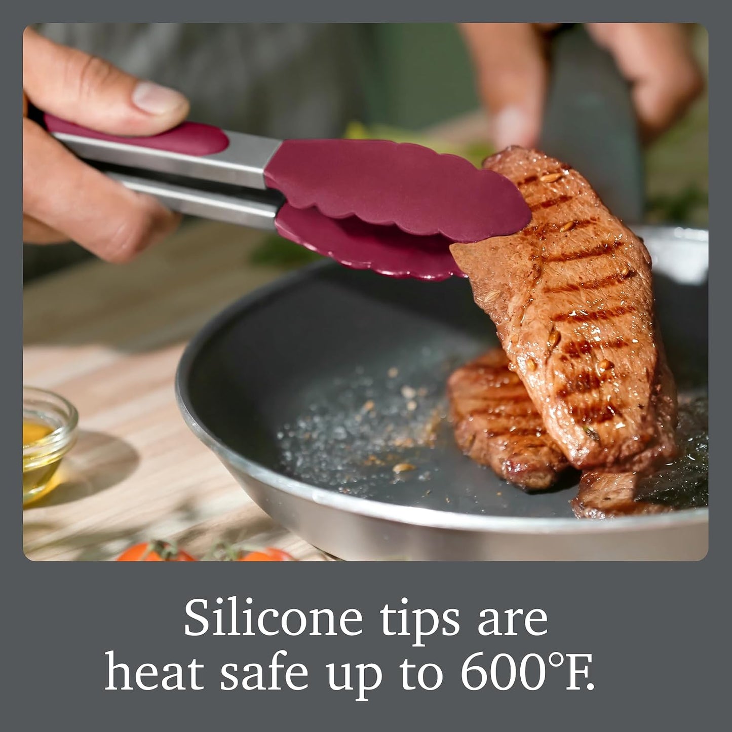 Tovolo Stainless Steel Tongs with Silicone Tips Set of 3 Mini 7” 9” 12 Inch with Easy Lock Mechanism for Cooking Grilling Air Fryer Serving, Red Black Charcoal Gray Heat Resistant Kitchen Tongs
