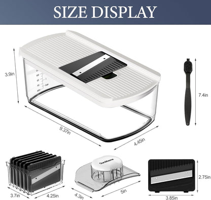 Ourokhome Mandolin Slicer for Kitchen Food, Hand Safe Vegetable Shredder with 6 Mandoline Blades, Veggie Waffle Cutter for Potato, Carrot, Zucchini, Onion, Essential Kitchen Gadgets (6 in 1, Gray)