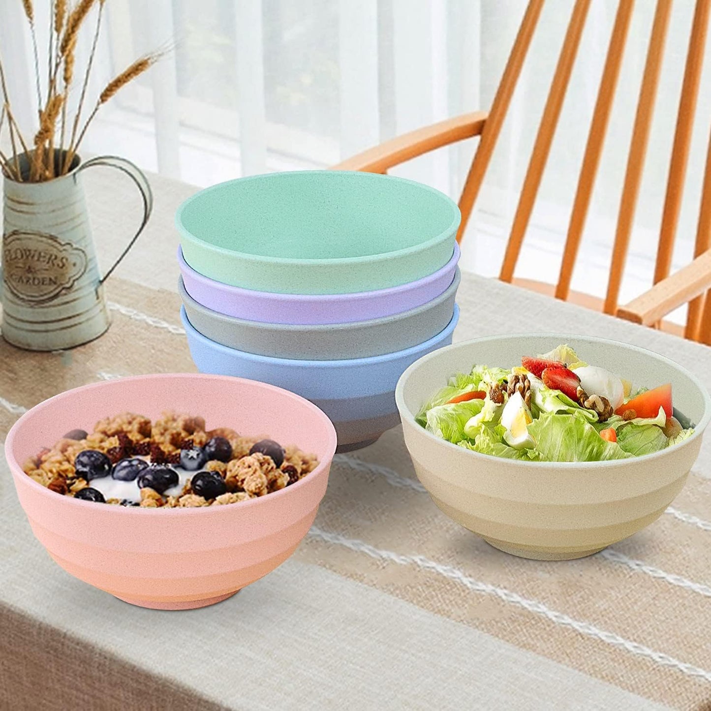 Wheat Straw Bowl Sets,8 PCS Unbreakable Cereal Bowl 26 OZ,Microwave and Dishwasher Safe Bowls,Bowl Sets for Camping and Picnic BPA Free Colorful Salad Bowls for Serving Soup,Oatmeal and Fruit Etc…