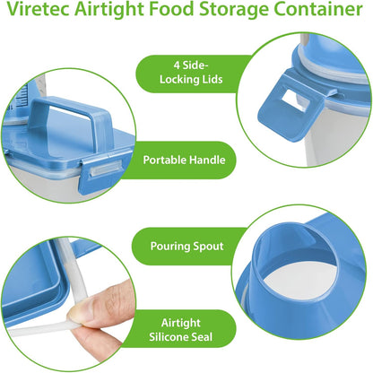 Viretec Rice Storage Container, 15 to 20lb Dry Food Airtight Dispenser, Pet Dog Cat Food Canister, BPA Free Clear Plastic Kitchen and Pantry Bin for Oatmeal, Cereal, Pasta, Flour Pack of 2 Grey